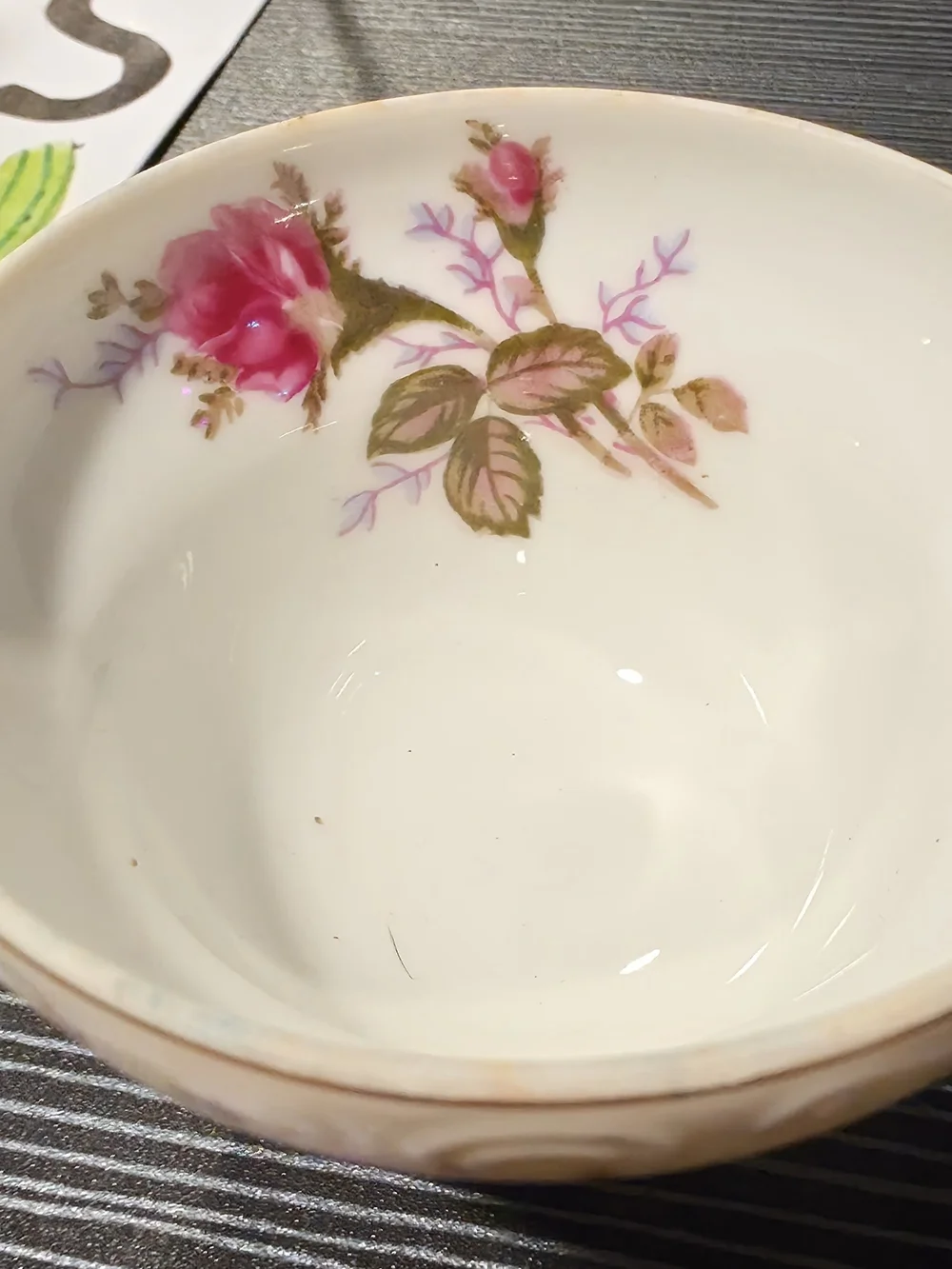 Floral Porcelain Teacup with Pink Rose Motif